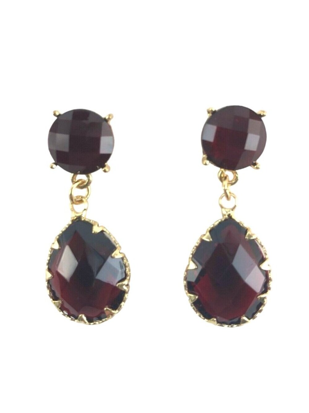 LC Lauren Conrad Earrings Gold-Tone 1 1/4" Dark Red Rhinestones Studs